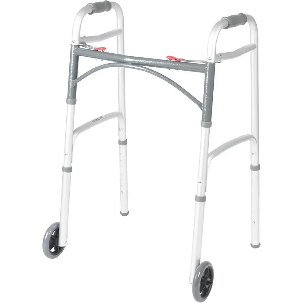 Drive Medical Two-Button Folding Walker Wheels Lightweight Silver New in Box - Picture 1 of 10